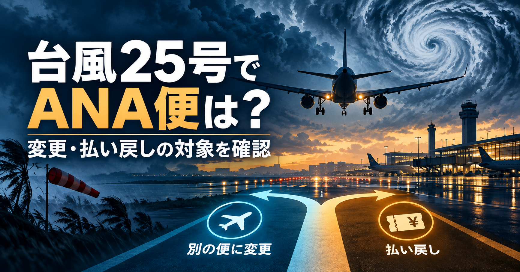 台風25号に伴うANA便の変更・払い戻し対象を確認する理解用イメージ